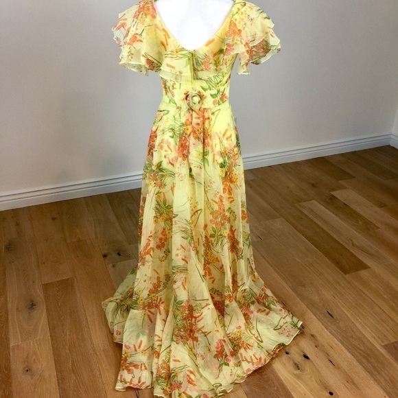Vintage 60’s Yellow Floral Maxi Dress Southern Bel - Picture 9 of 16